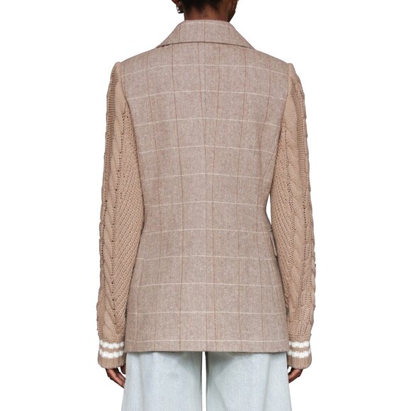 New Avec Les Filles Double Breasted Mixed Media Blazer Oat Windowpane XS - Picture 4 of 6